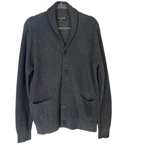 Kallspin Cardigan Sweater Mens Medium Gray Button Up Wool Blend‎ Grandpa Preppy
